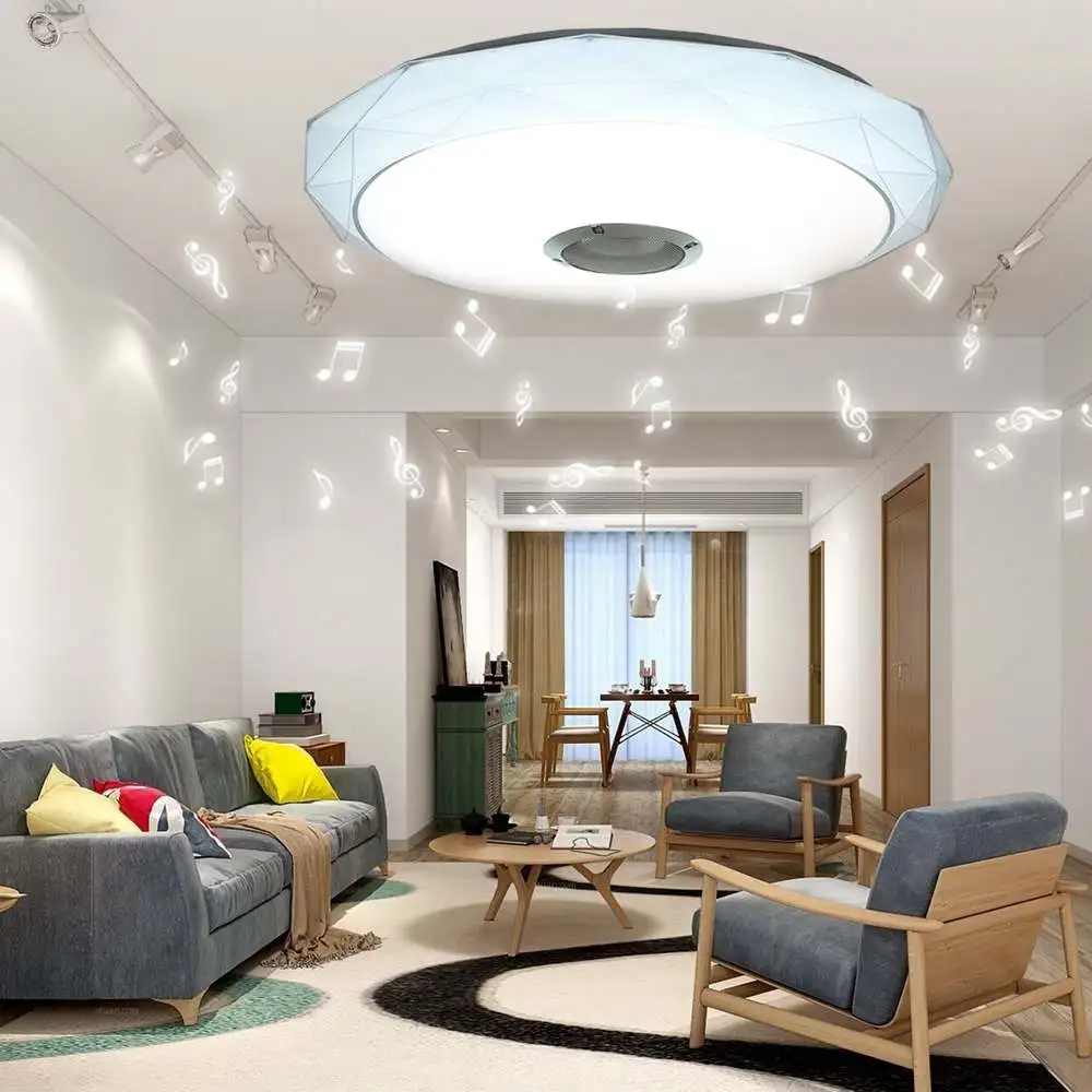 

Modern Ceiling Light 36W Bluetooth Speaker Diamond Shape LED Ceiling Lights Decor for Living Room Kitchen Kids Room Music Player