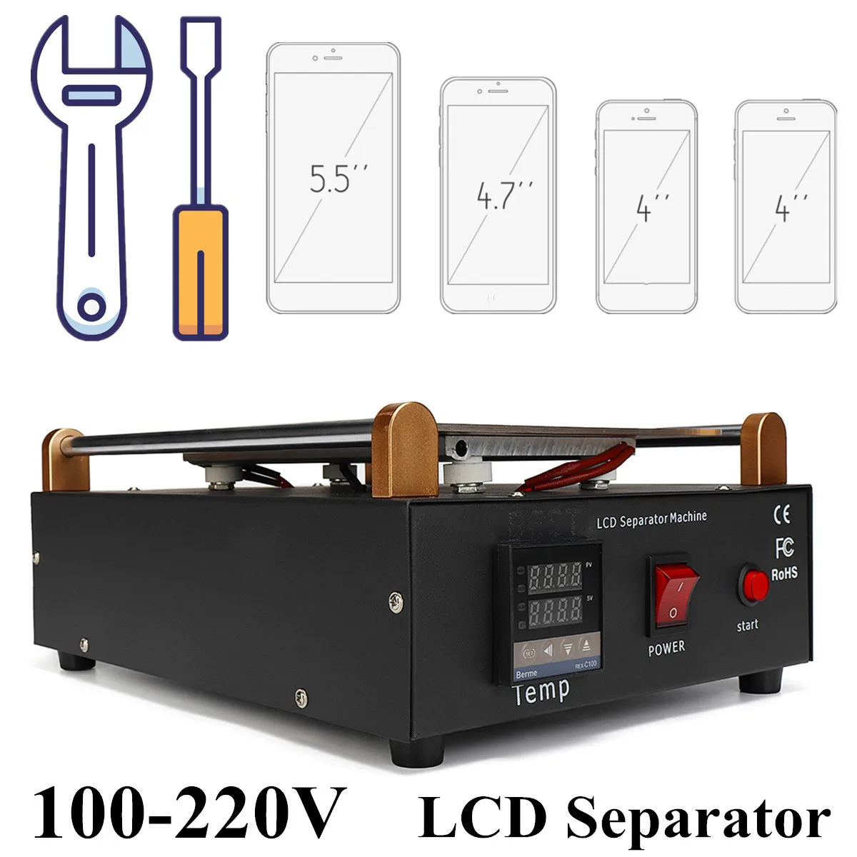 

100V-220V US Auto Heating Screen Separator 10inch Metal Plate Built-in Imported Suction Pump LED Display Anti Static Body Safety
