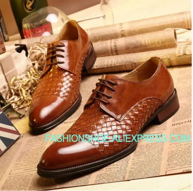 

Handmade Men Shoes Plaited Weave Leather Mans Dress Wedding Party Oxfords Formal Business Shoes Hot