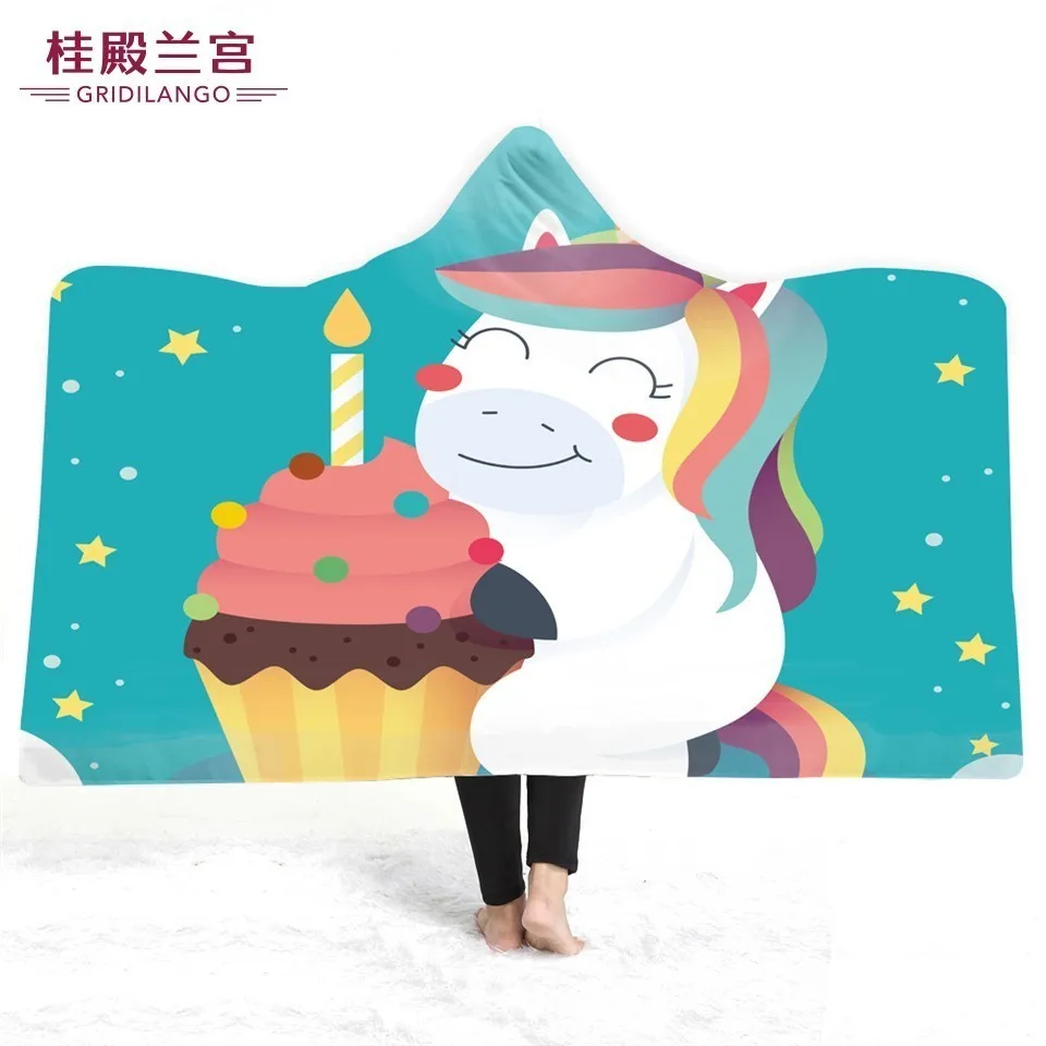 

GRIDILANGO Cartoon Unicorn Hooded Blanket Cute Printing Home Office Wearable Throw Blankets For Kids Travel Sofa Gifts Dropship
