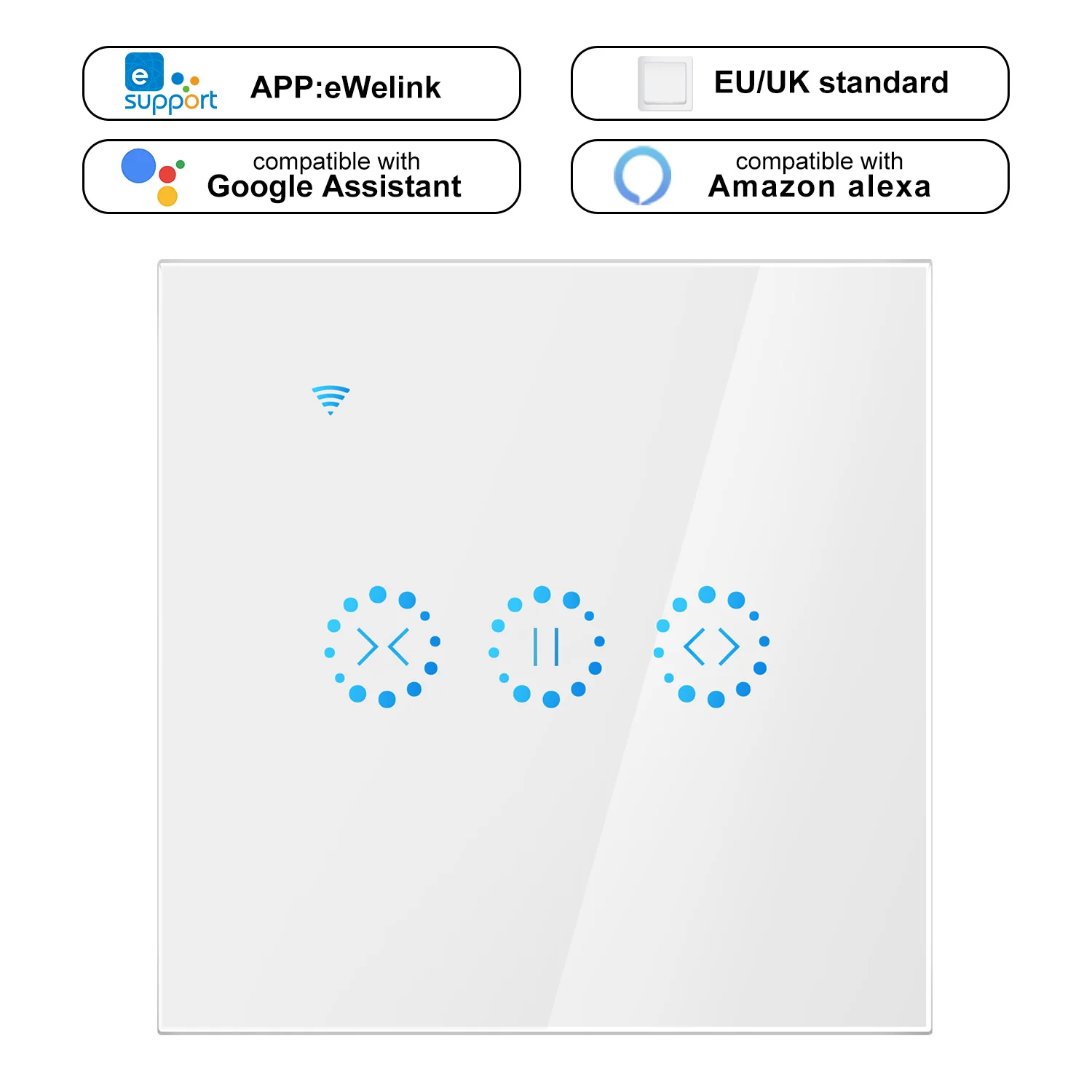 

EU/UK Smart Wifi Wall Touch Wifi Curtain Switch Touch/WiFi/APP Remote Smart Home Controller Work with Alexa 100-250V AC
