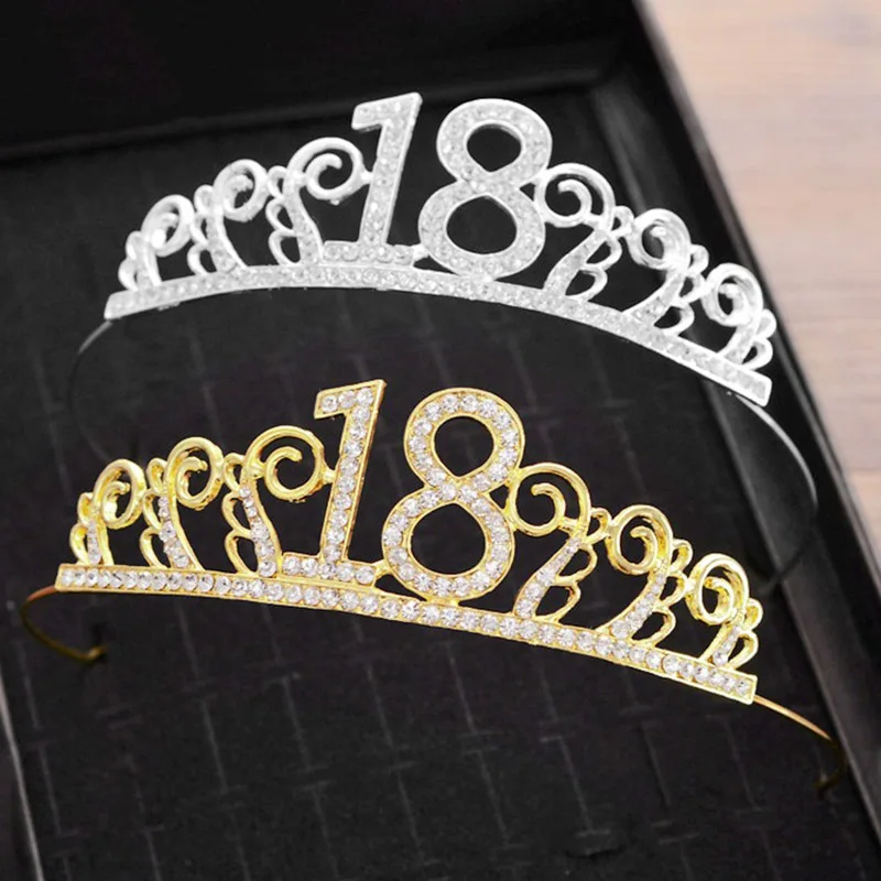 

18th Birthday Crown for Women Adults Girl Eighteen Birthday Gold Tiara Princess Crown 18 Year Party Decorations Hari Accessories