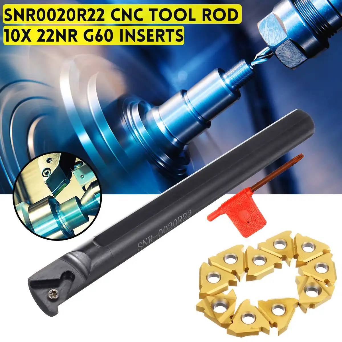 SNR0020R22 CNC Tool Rod Threading Turning Boring Bar Holder+10Pcs 22NR G60 Inserts Cnc Turning Tool Rod, Lathe Tool New Arrival