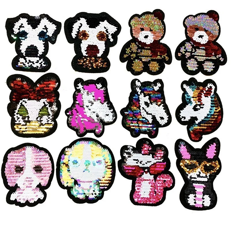 cat reversible sequined sew on patches for clothes diy sweater coat applique X