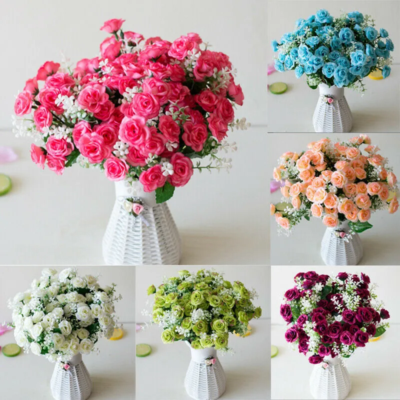 

2 Bunch Artificial Mini Flower Red Rose Silk Fake Floral Party Home Decor Girl Gift