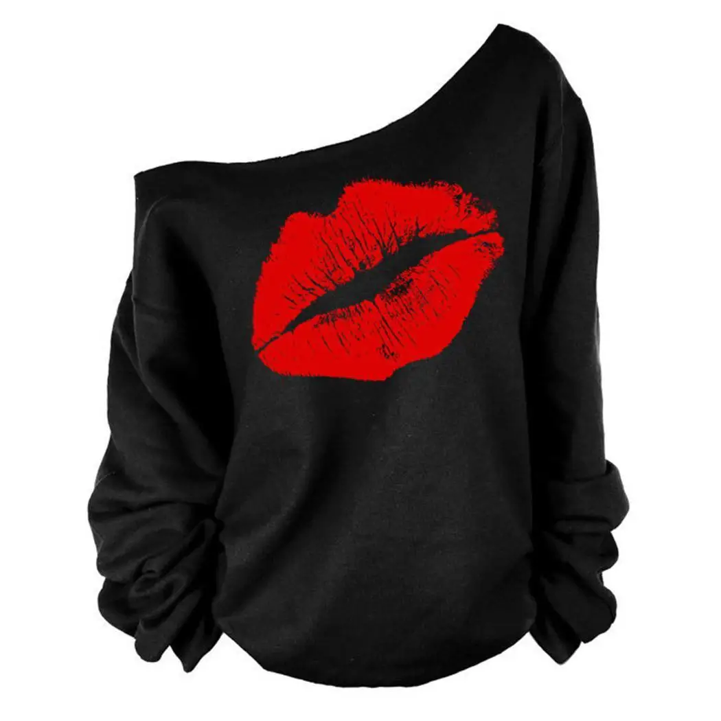

New Fashion Women Casual Cold One Shoulder, Loose, Shoulder None Loose Pullover Sexy Sweatshirt Regular