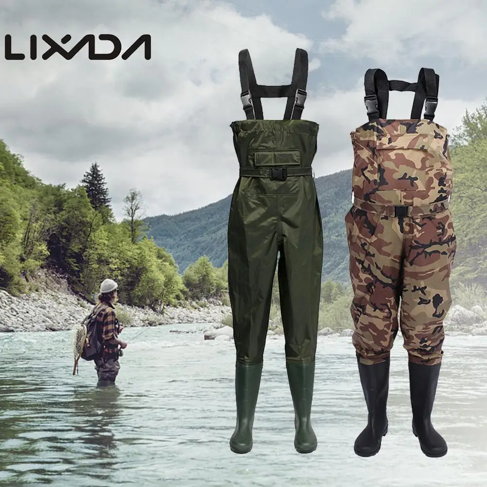 

Lixada Waterproof Fishing Cloth Chest Nylon/PVC Fishing Wears with Extra-large pocket rubber boots with anti-skid soles