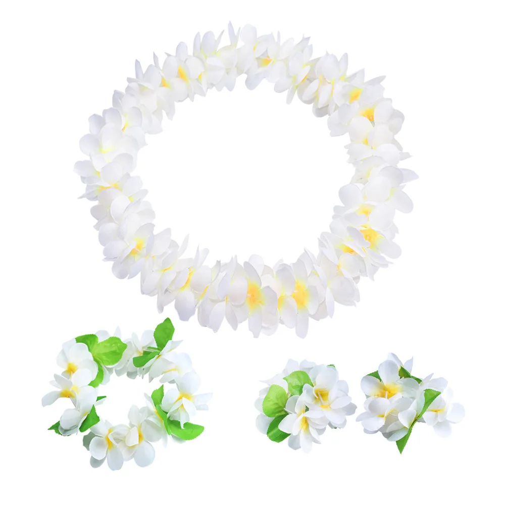 

Artificial Flower 4 Pcs Hawaiian Headpiece Headband Necklace Bracelet Hawaiian Garland Tropical Beach Party Fancy Decors