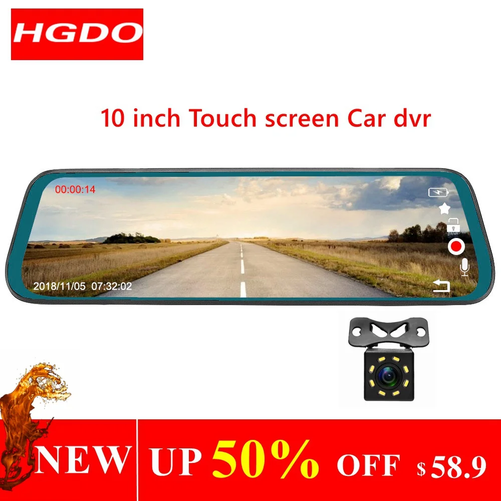 Goede HGDO 10 inch Auto DVR Achteruitkijkspiegel Dash cam Full HD Touch screen auto camera 1080 p dvr Dual lens video Recorder autoregister
