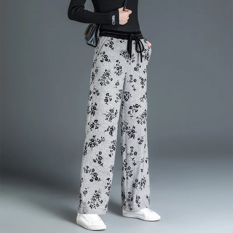 Shuchan Sweatpants Print Woolen Blend Warmed Women's Pants