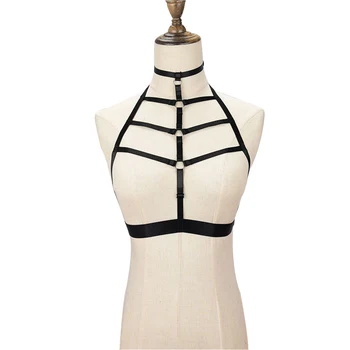 

New Fashion Sexy Women Strappy Bra Garter Belt Body Bandage Crop Top Black Bondage Lingerie For Gothic Girls