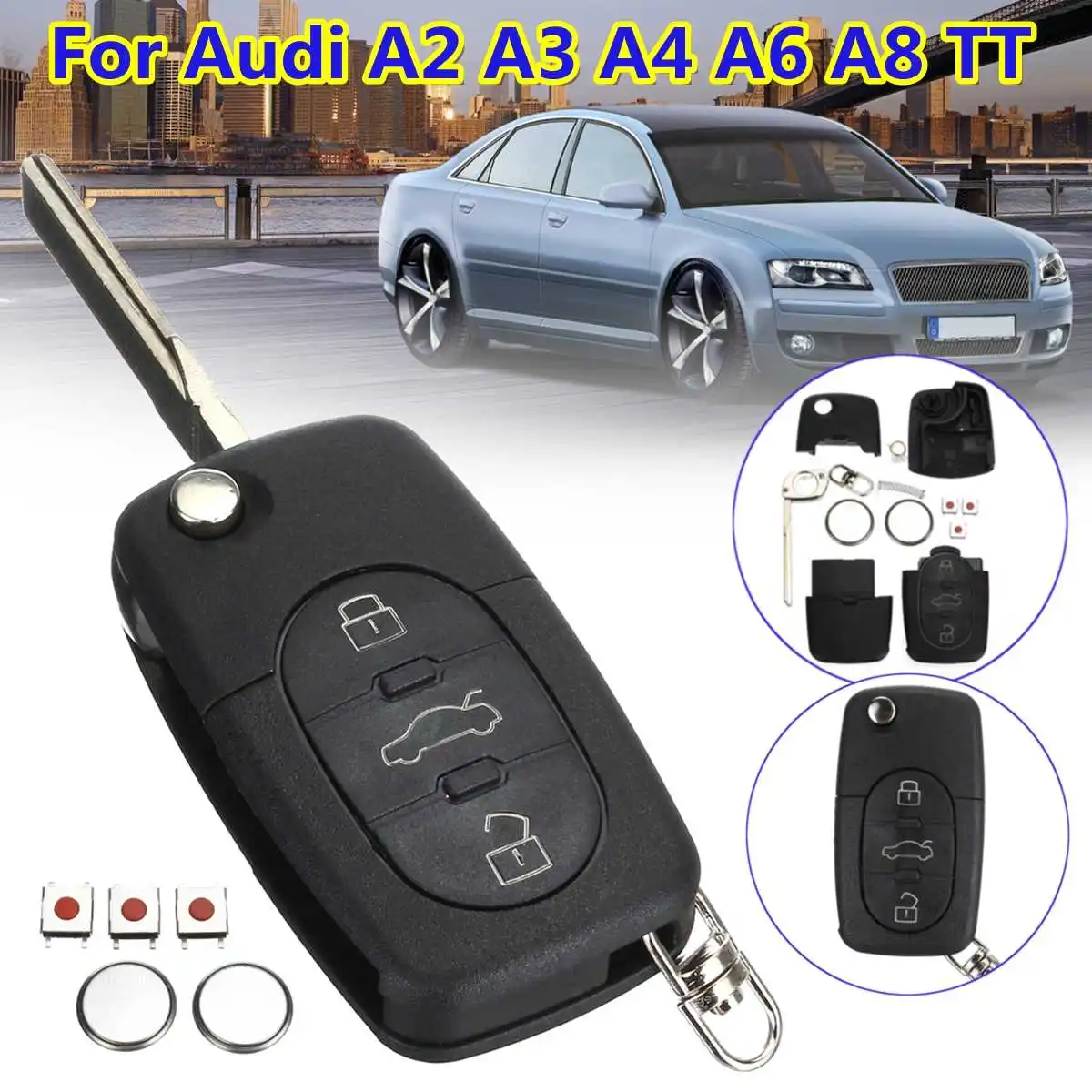 Для Audi A2 A3 A4 A6 A8 TT 3 кнопочный телефон чехол Чехол с переключателями 2 батарея Fob