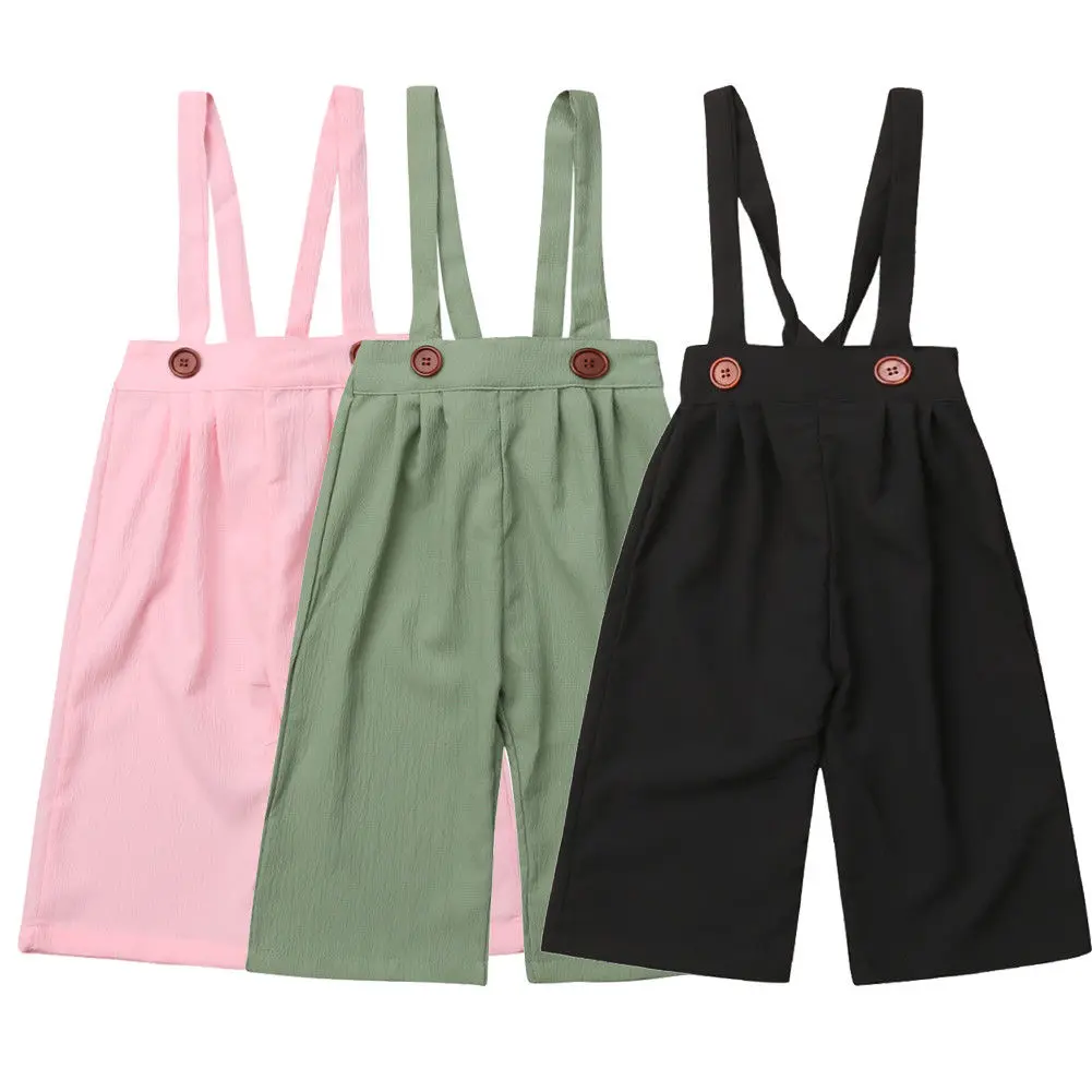 

2018 Newly Cute Lovely Infant Kids Baby Girls Chiffon Overalls Pants Solid Button Loose Strap Pants Causal Trousers 6M-5Y