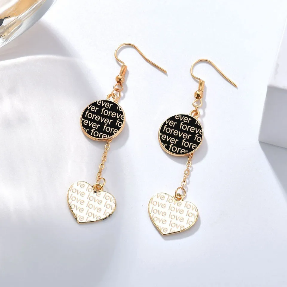 

Women Trendy Letters Heart Dangle Drop Earrings Handmade Round Dangle Long Earrings For Women Wedding Earrings Gifts