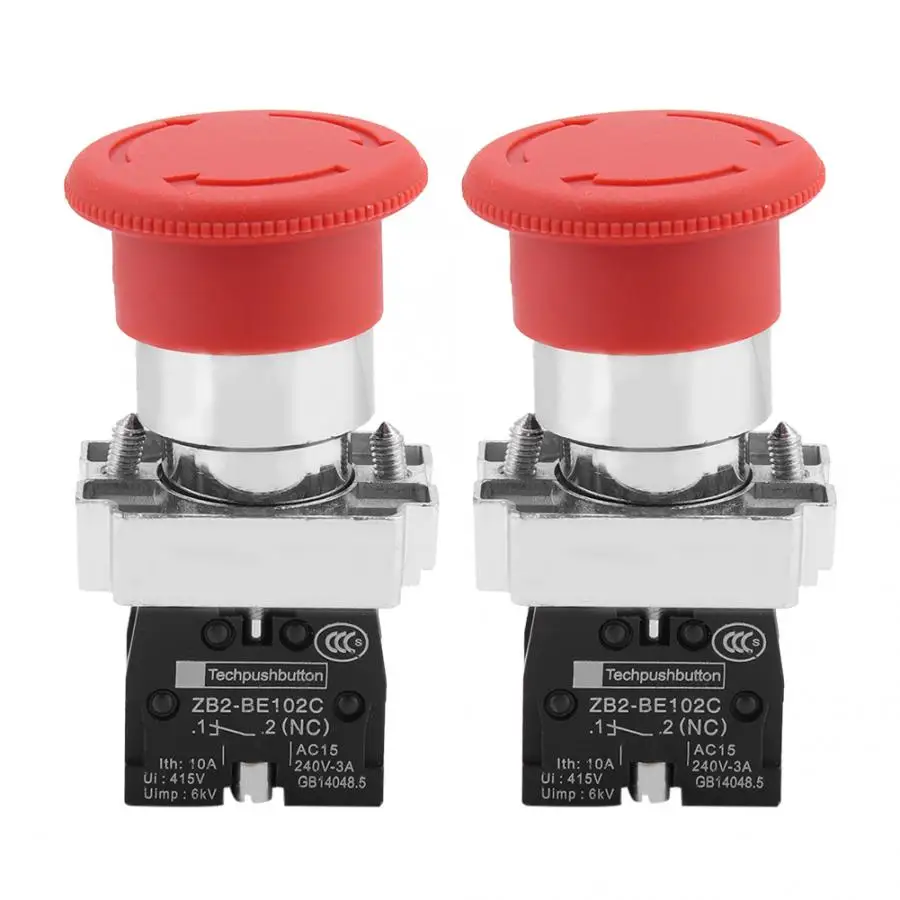 

Wireless Switch 2PCS Red Sign Emergency Stop mushroom head push Switch Button 22MM XB5 Rotary Switch Hot