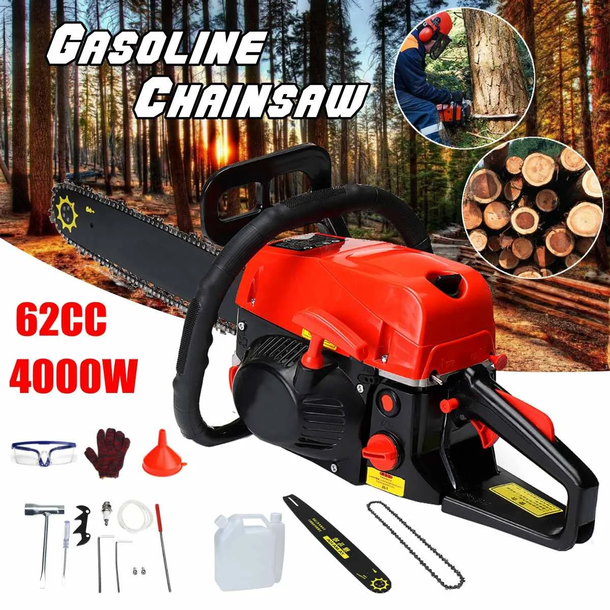 

Professional Chainsaw 20" 4200W Bar Gas Gasoline Powered Chainsaw 62cc, Engine Cycle Chain Saw