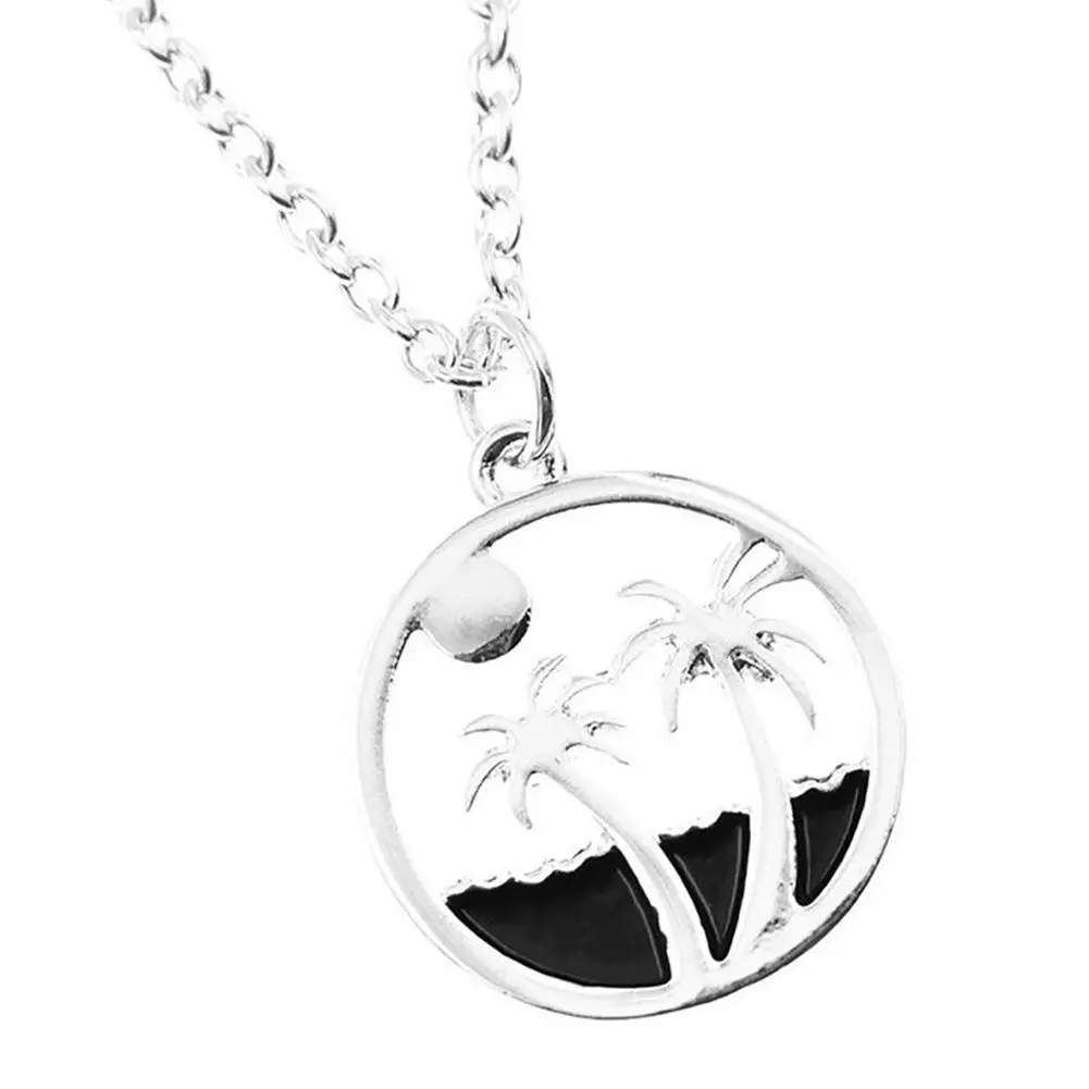 

Simple Creative Women Choker Necklace Coconut Palm Tree Plant Sun Beach Round Pendant Chain Necklace Jewelry For Female Gifts
