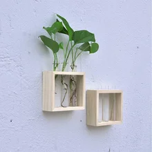 Настольная настенная стеклянная трубка для воды, ваза для бонсай, цветочный горшок, деревянная подставка, контейнер для цветочных бутылок, гидропоники для растений