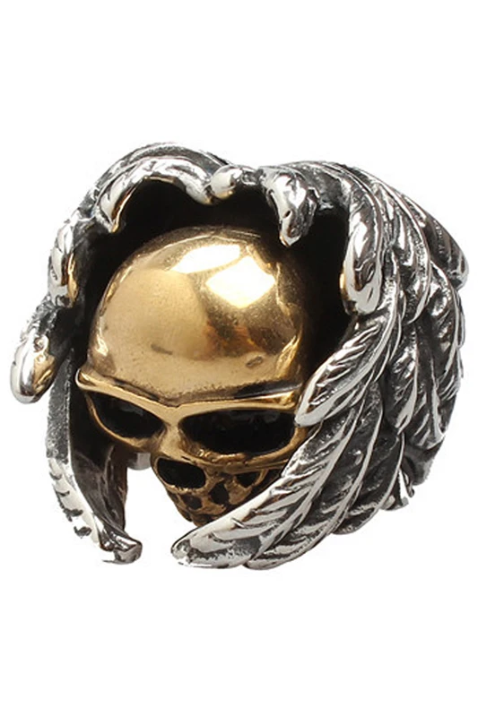 

Jewelry Men's Ring Stainless Steel Gothic Wing Skull Gold + Silver 10 Size