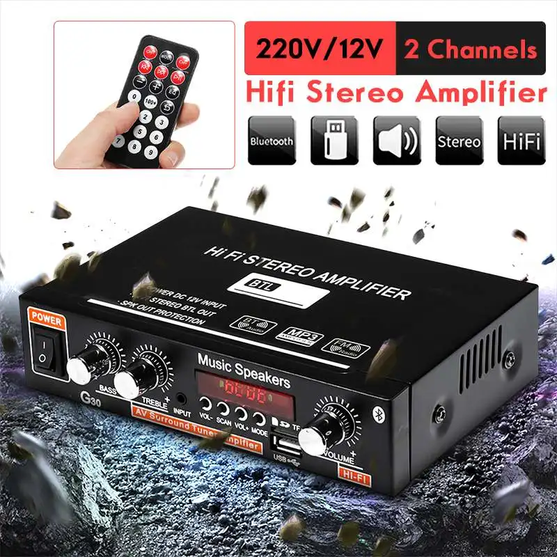 

90W 2CH LCD Display HIFI Audio Stereo Power Amplifier bluetooth FM Radio Car Home Remote Control Car Audio Amplifiers