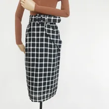 Vogue плед черный Для женщин юбка осень Офисные женские туфли ленты в стиле ампир Юбка До Колена Длина карманы мило Высокая Талия юбки