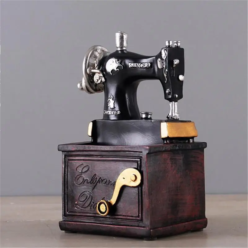 

Vintage Resin Sewing Machine Pen Holder Ornaments Figurine Retro Crafts Old Furniture Sewing Machine Miniature Home Decor Gifts