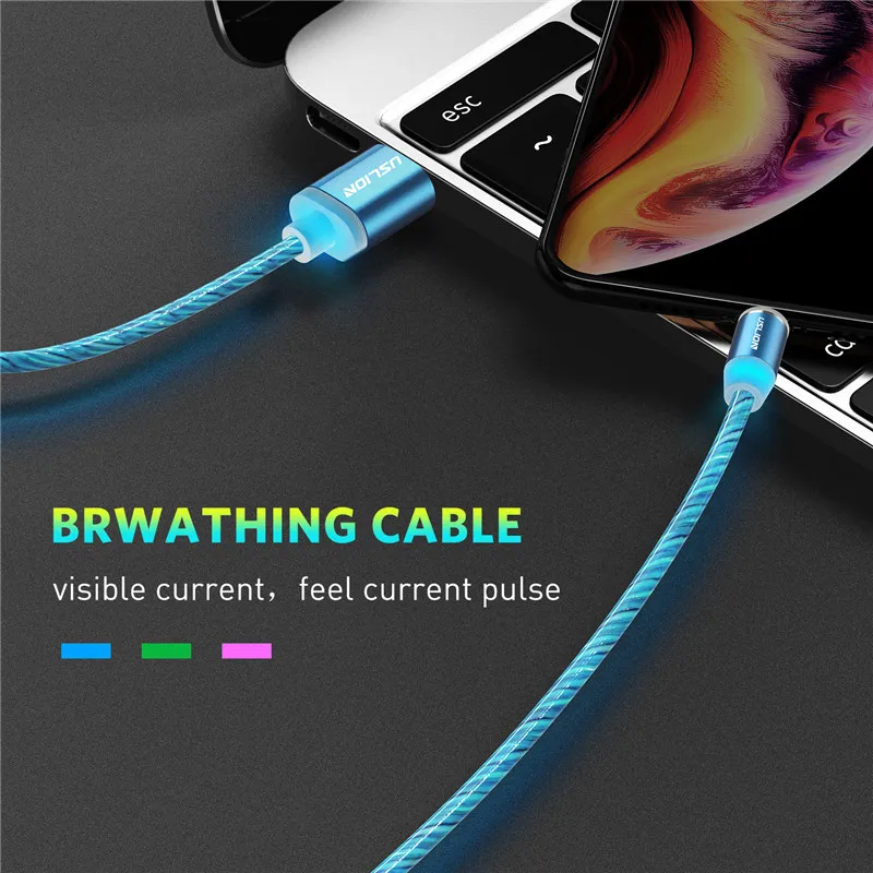 USLION светодиодный светящийся Магнитный usb кабель для iPhone Huawei Samsung USB Type C и Micro
