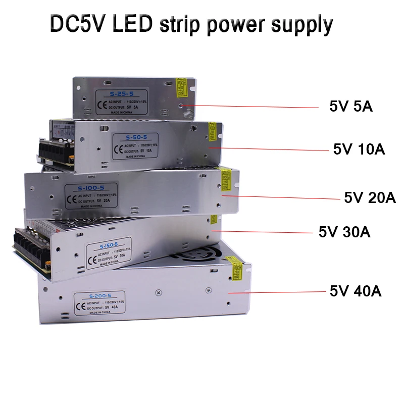 AC110V-220V к DC5V 5A 10A 20A 30A 40A 60A адаптер питания драйвера для 5 в 5050 WS2812B SK6812 светодиодный
