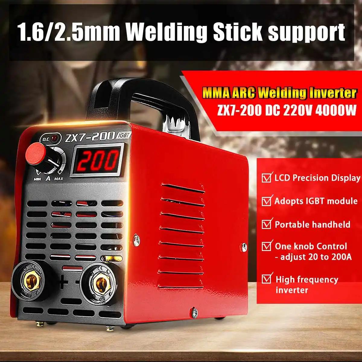

220V Portable Handheld Mini MMA Electric Welding Tool Digital 20-200A Inverter ARC Welding Machine ZX7-200