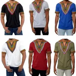 Африканская Дашики традиционные Для мужчин футболка с принтом Племенной этнический краткий короткий рукав с v-образным вырезом Для женщин