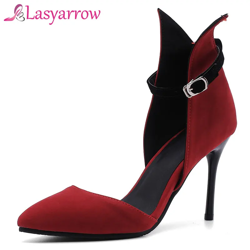 

Lasyarrow Wedding Bridal Shoes Woman High Heels 10CM Pointed Toe Sexy Ankle Strap Gladiator Shoes Summer Sandals For Party J605