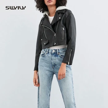 

SWYIVY Black PU Leather Jacket Women Casaco Feminino Coats Jackets Women Spring 2019 Fashion Coat Leisure PU Jacket Short Design