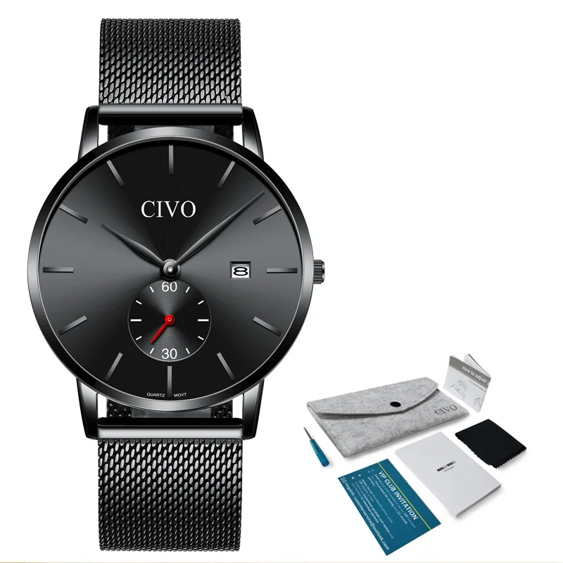 

CIVO 2019 New Fashion Mens Quartz Sports Watches Waterproof Analogue Steel Mesh Strap Wrist Mens Watches Clock Reloj Hombre