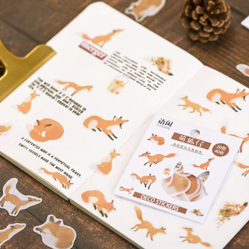 

40Pcs Kawaii Cat Fox Stickers Cartoon Animals Washi Paper Adhesive Stickers For Kids DIY Diary Label Scrapbooking Decorations