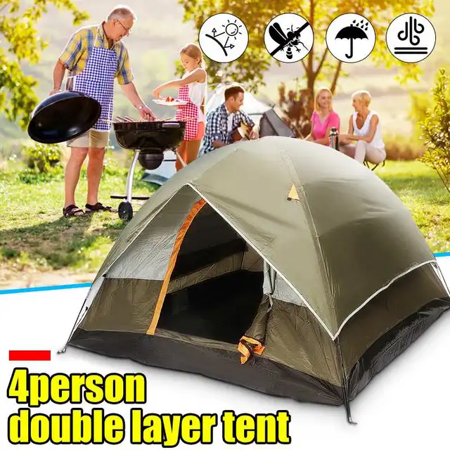 Best Price 3-4 People Double layer Tents  Waterproof Sunscreen Anti UV Tourist Tents Outdoor  Family Camping Hiking Instant Tent