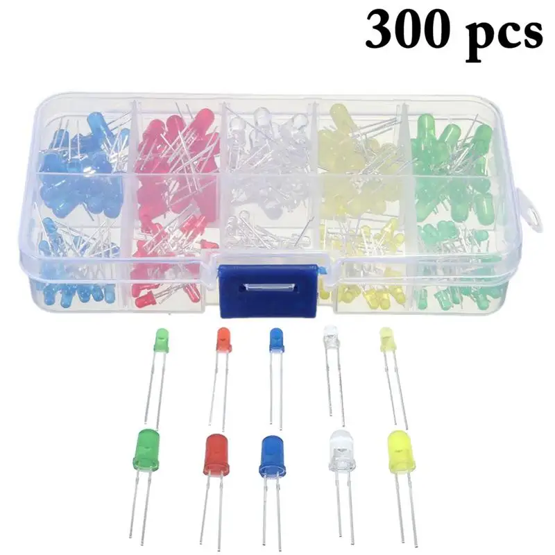 

300PCS Led Diode 5 Colors Emitting Diode Light LED Lamp Assorted Kit Electronics Component DIY Light Emitting Diode Set