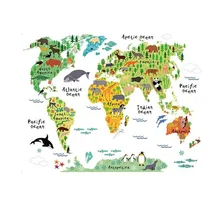 Large Kids Educational Animal World Map Removable Decal Art Mural Home Decor Wall Stickers