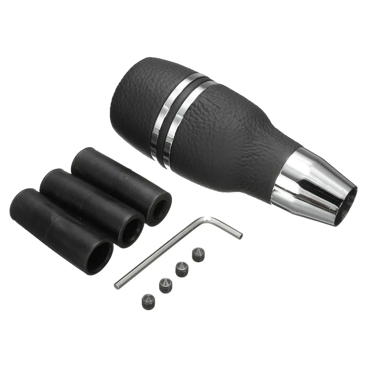 

Universal Black Chrome Automatic Leather Car Gear Stick Shift Shifter Lever Knob Aluminum