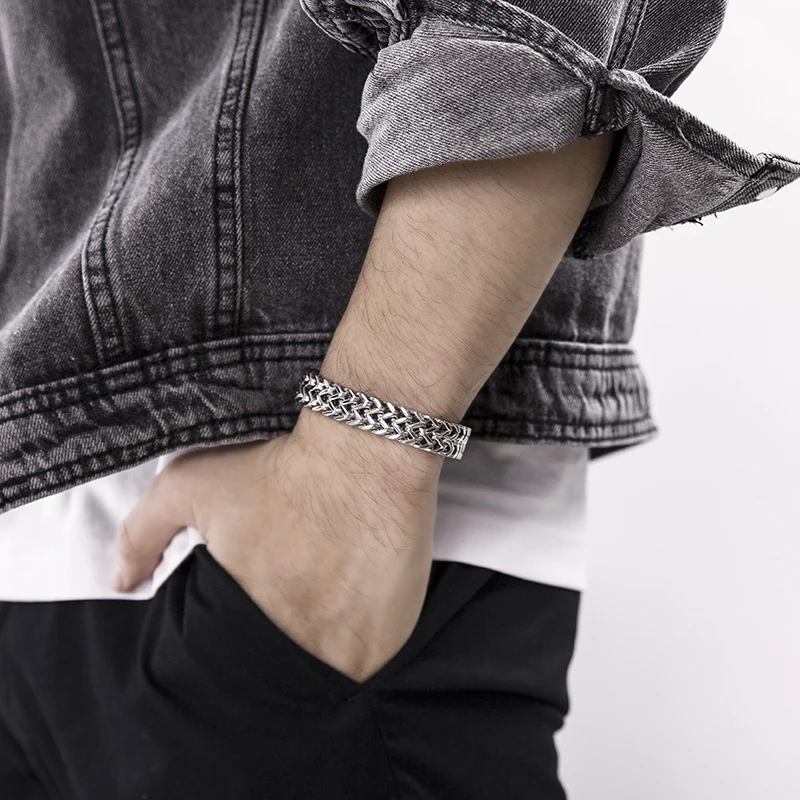 11.5mm Width Titanium Steel Men Bracelets Chain Links