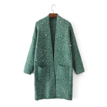 

2019 Spring New Pattern Pearl Decoration Both Pocket Women's Casual Sweater Cardigan
