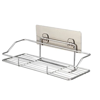 

1pc Organizer Storage Shelf Rack Wall Mounted Stainless Steel No Drilling Organizer Holder for Bathroom Toilet Kitchen