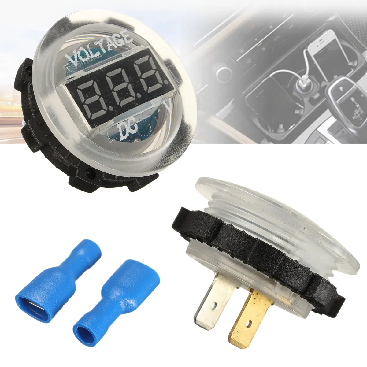 Mini Waterproof Voltmeter With LED Digital Display Voltage Meter Long Type DC 12V-24V Universal For Car/Motorcycle/Truck Red