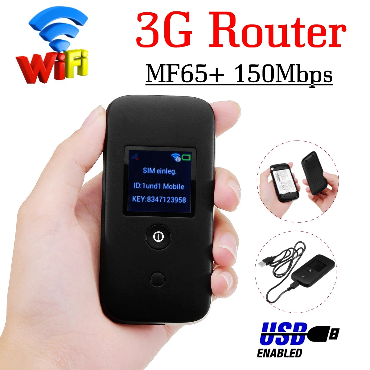 

Mini Portable 3G WiFi Wireless Router 150Mbps Modem Hotspot 3 LED Indicators Up To 10 Devices for Outdoor sport Camping Picnic