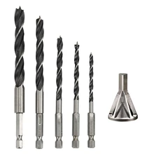Deburring External Chamfer Tool Steel Remove Burr Tool Fit Size 8-32 Bolt, 5Pcs Hex Shank Twist Drill Bit Set Quick Change Woo