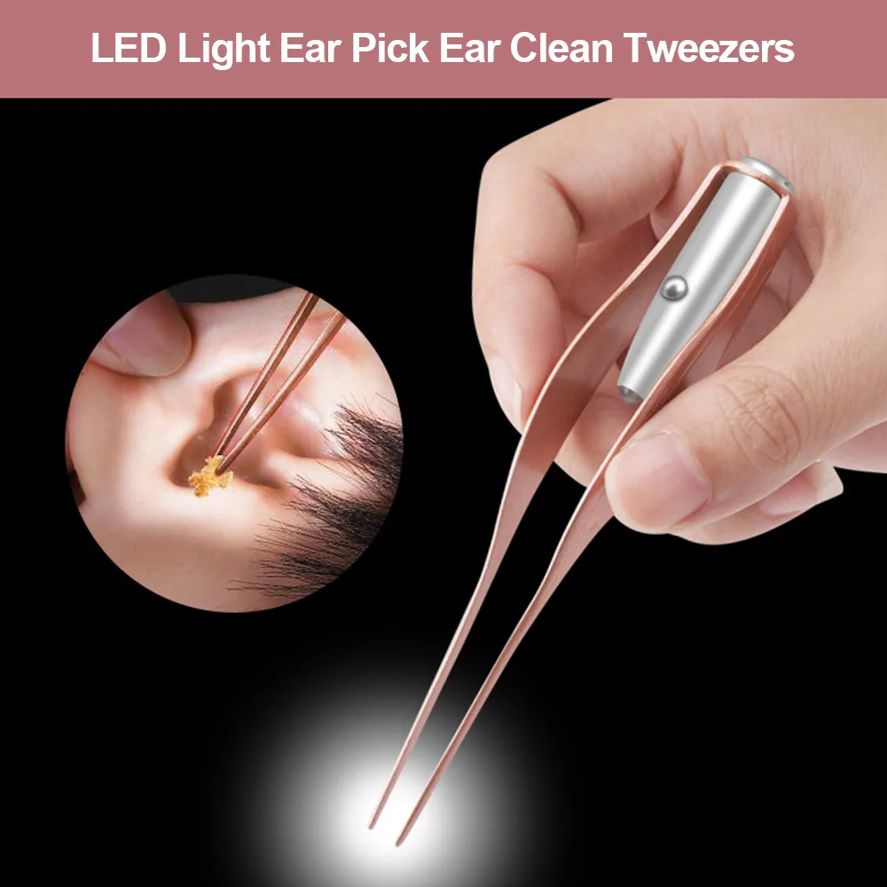 Светодиодный светильник для чистки ушей, Удаление воска для носа, клипса для чистки ушей, пинцет для чистки ушей, набор для удаления ушей и ушей