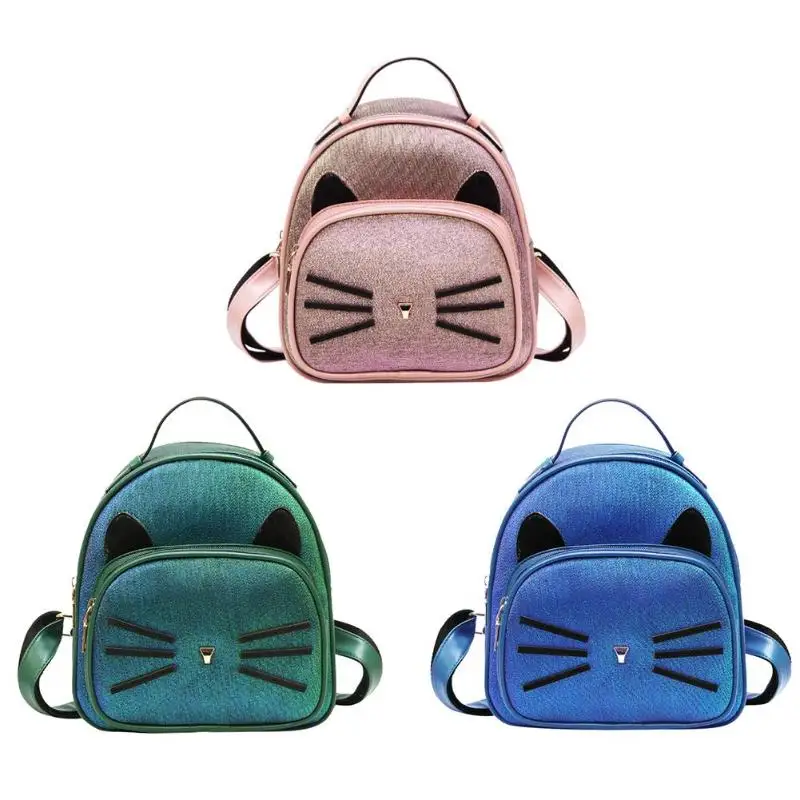

Cute Cat PU Leather Women Backpacks Girls Mini Travel Shoulder School Bags