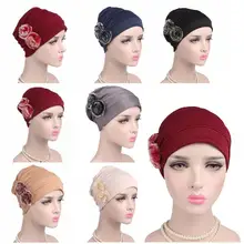 Женский мусульманский головной убор, шляпа химиотерапия рак, шапки для выпадения волос, исламский тюрбан, головной шарф, шапочки, Рамадан, однотонная шапка, модная
