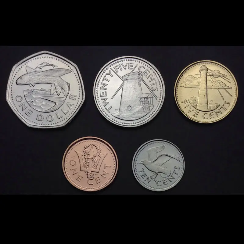 

Barbados Set 5 Coins, 1, 5, 10, 25 Cents, 1 Dollar, 2009-2011, UNC,Uncirculated, Collection, America Real Original Genuine coins