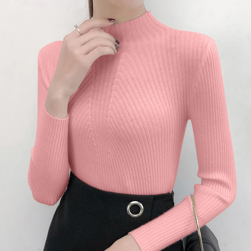 

Turtleneck Women Sweater Ladies Slim Autumn Winter Knitted Femme Tops High Elasticity Soft Female Long Sleeve Pullovers Sweater