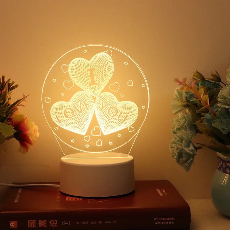 Светодиодный шар Love heart 3D ночник подарок на день Святого Валентина теплый белый USB